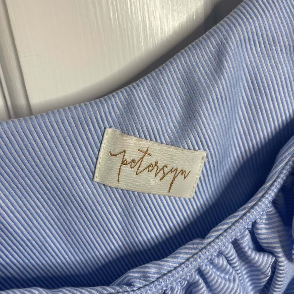 Petersyn Arabella Ruffled One Shoulder Light Blue & White Stripe Blouse Top - Picture 5 of 10